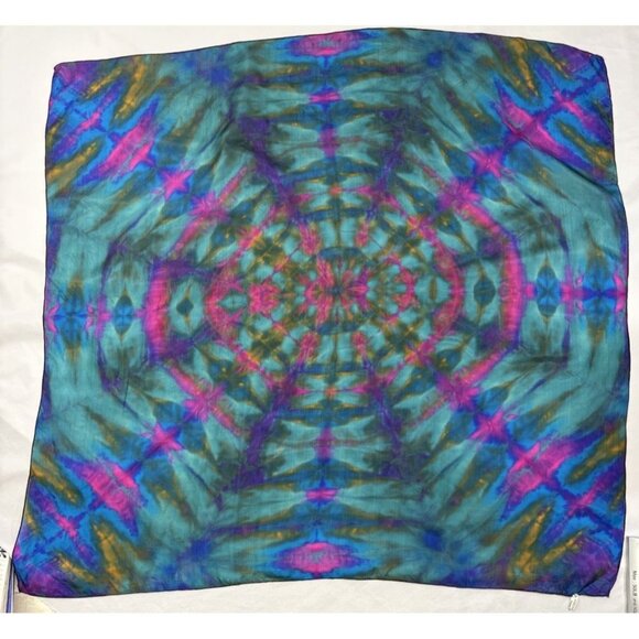 Vintage Handmade Colorful Tie Dye Mandala Pattern Silk Scarf 33” X 35” - Picture 1 of 5